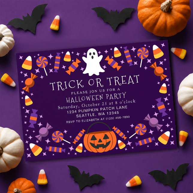 Lila Halloweendagsfest Candy Kids Halloweenfest  Inbjudningar (Skapare uppladdad)