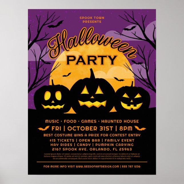 Lila Halloweenfest Svarta Pumpafirande Poster (Framsidan)