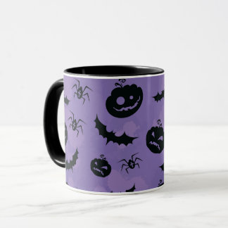 Lila halloweenfladdermöss spindlar mugg