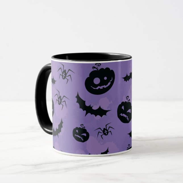 Lila halloweenfladdermöss spindlar mugg (Framsida vänster)