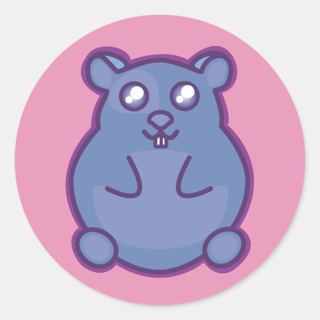 Lila Hamster Sticker Runt Klistermärke (Framsida)