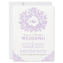 Lila hand plockade löv monogram art bröllop