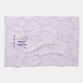 Lila Handdragen Flower mönster Monogram Kökshandduk