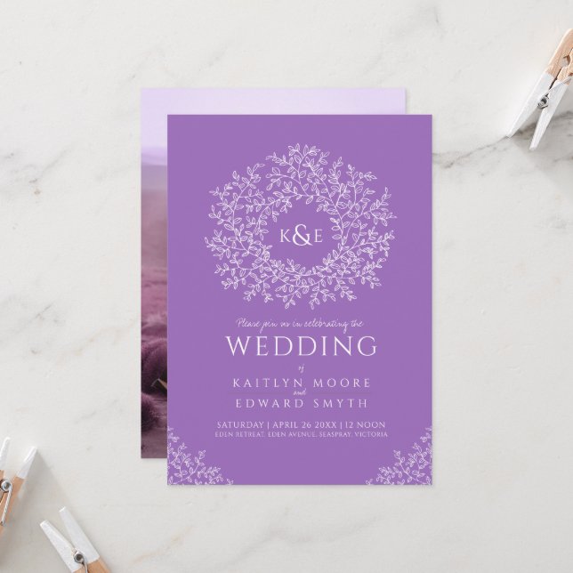 Lila, handdragen utandning av botaniskt utandnings inbjudningar (Fram/Back In Situ)