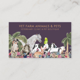 Lila Handflatan Träd Farm Animal Cat Hund Bird Pet Visitkort