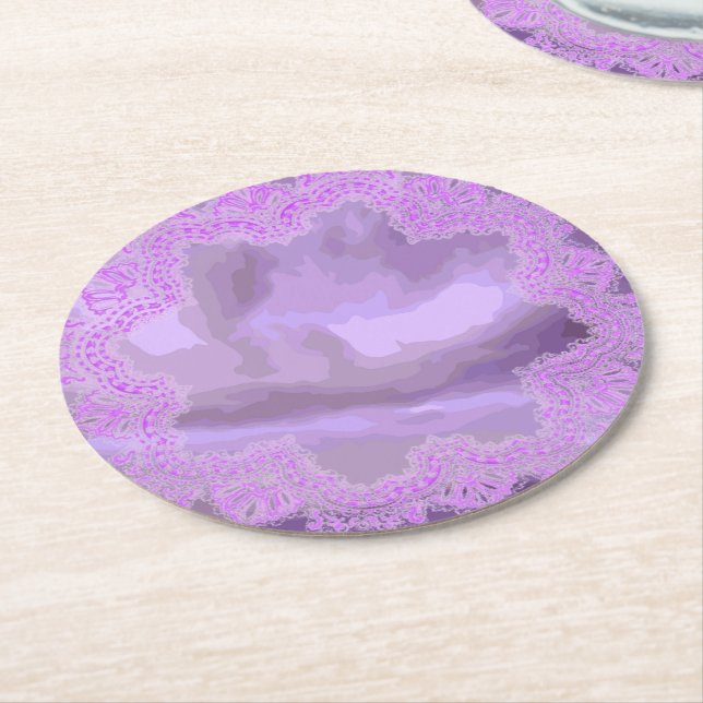 Lila HandkerChief Abstrakt Round Underlägg Set of6 Papper Rund (Vinklad)