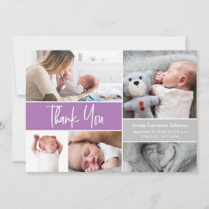 Lila Handlettering Photo Collage Baby Shower Tack Kort