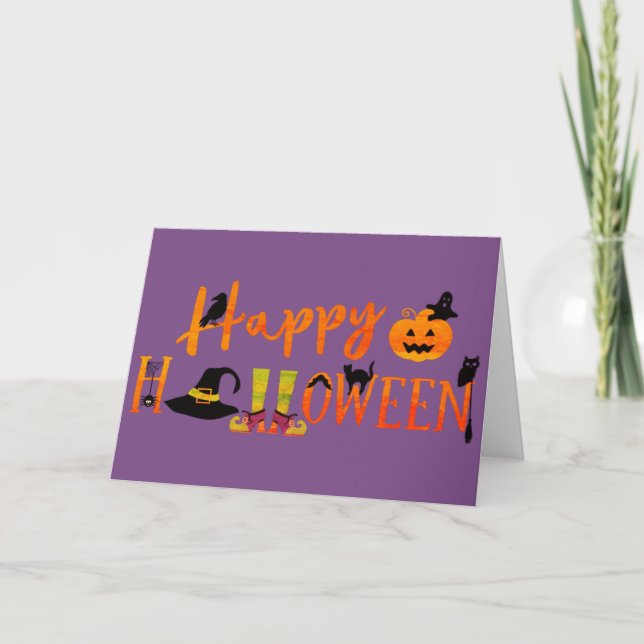 Lila Happy halloween Kort (Framsida)