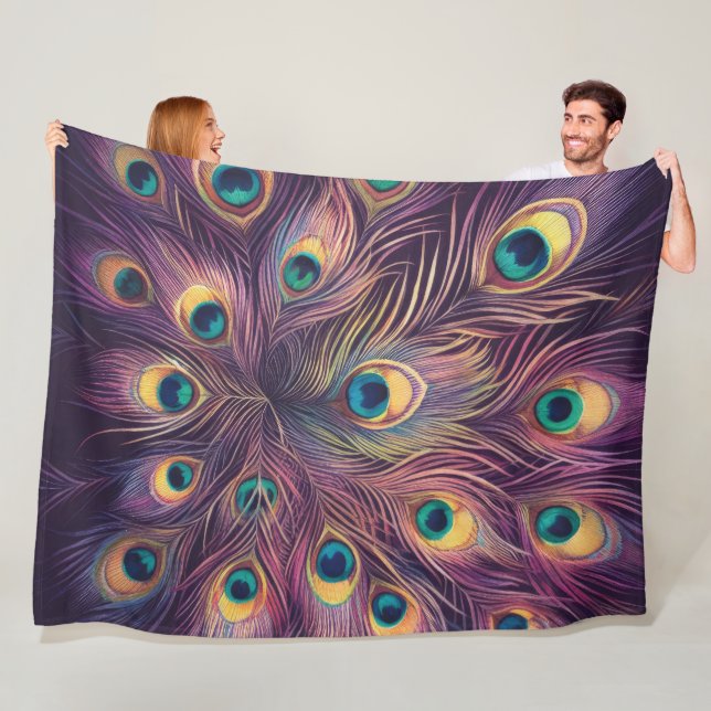 Lila Hårdpastellerna Teckning Peacock Feathers Fleecefilt (På plats)