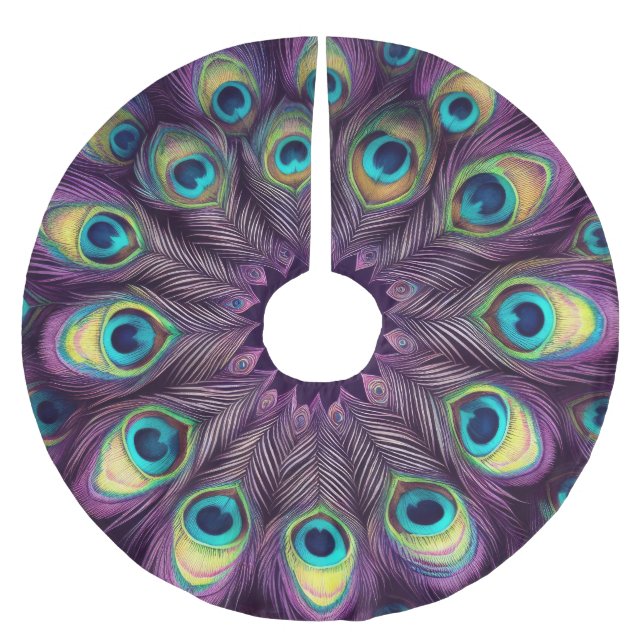 Lila Hårdpastellerna Teckning Peacock Feathers Julgransmatta Borstad Polyester (Framsidan)