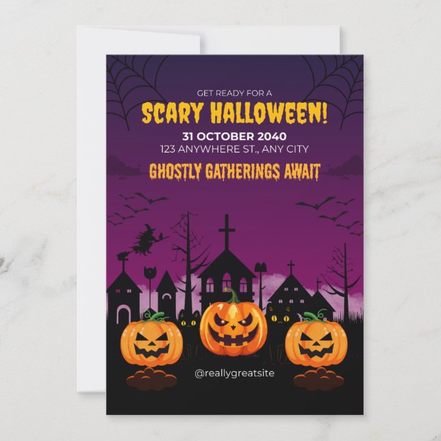Lila Haunted Scary Halloween Poster Inbjudningar (Framsida)