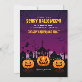 Lila Haunted Scary Halloween Poster Inbjudningar