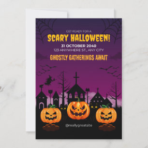 Lila Haunted Scary Halloween Poster Inbjudningar