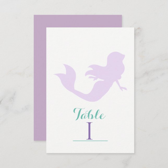 Lila Havsfrus Strand Födelsedagsfest Bordnummer Inbjudningar (Fram/baksida)