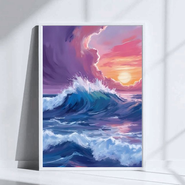 Lila havsvågor solnedgång akvarellmålning poster (Skapare uppladdad)