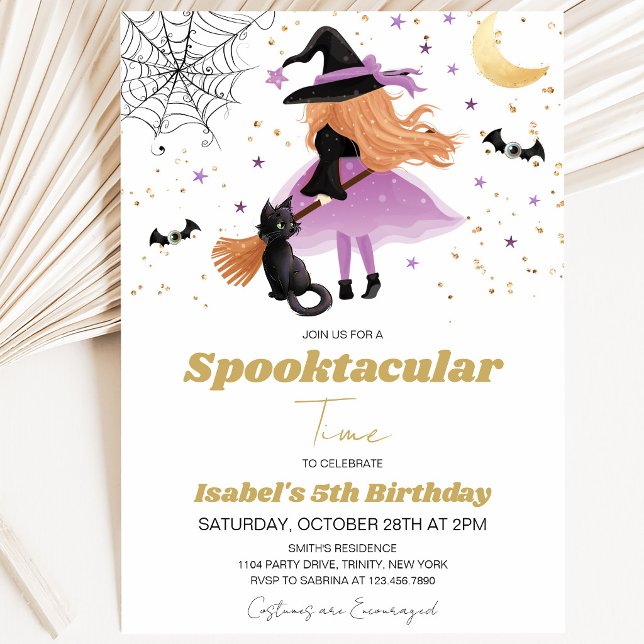 Lila Häxa Halloween Födelsedagsinbjudan Inbjudningar (Skapare uppladdad)
