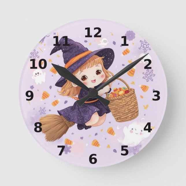 Lila Häxa Halloween Väggur  (Framsida)