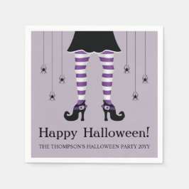 Lila Häxben Och Spindlar Glad Halloween Pappersservett
