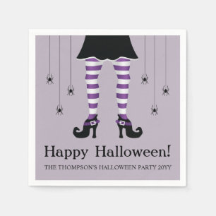Lila Häxben Och Spindlar Glad Halloween Pappersservett