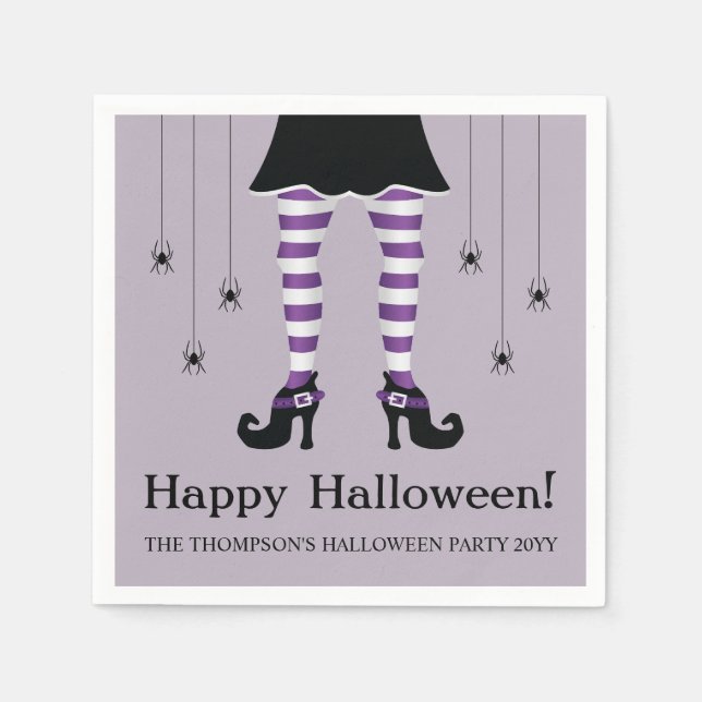 Lila Häxben Och Spindlar Glad Halloween Pappersservett (Framsidan)
