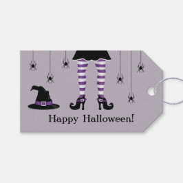 Lila Häxben Och Spindlar Glad Halloween Text Presentetikett