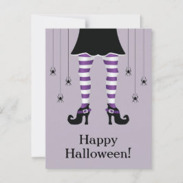 Lila Häxben Och Spindlar Glad Halloween Text Vykort