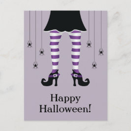 Lila Häxben Och Spindlar Glad Halloween Text Vykort