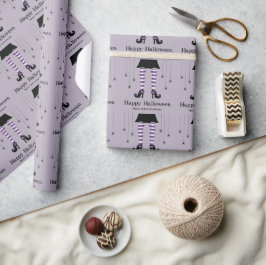 Lila Häxben Och Spindlar Halloween Mönster Presentpapper