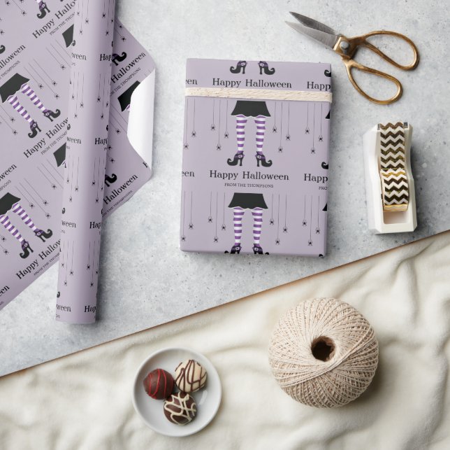 Lila Häxben Och Spindlar Halloween Mönster Presentpapper (Hantverk)