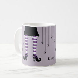 Lila Häxben Och Spindlar Med Namn Halloween Kaffemugg