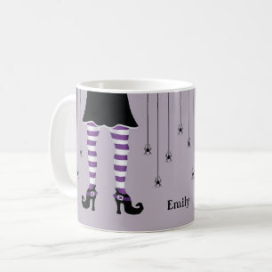 Lila Häxben Och Spindlar Med Namn Halloween Kaffemugg
