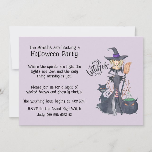 Lila häxhatt Halloween spöklik magisk fest Inbjudningar (Framsida)