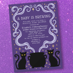 Lila Häxiga Bebis är på väg Baby Shower Inbjudningar