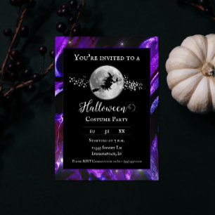 Lila häxsiluett Halloween kostymfest Inbjudningar
