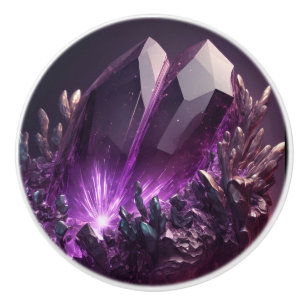 Lila Healing Amethyst Crystals Ceramic Knob Knopp