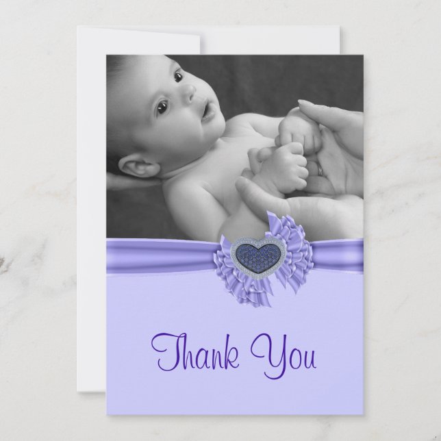 Lila Heart Baby Photo Tackto You Card Tack Kort (Framsida)