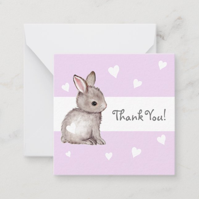 Lila Heart Bunny Baby Shower Tack Notecards Anteckningskort (Framsida)