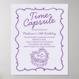Lila Heart Coquette Cake Birthday Time Capsule Poster