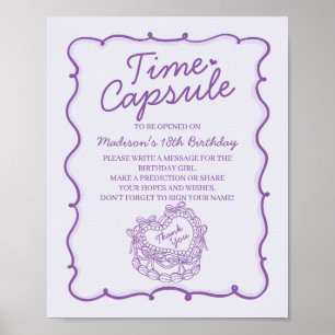 Lila Heart Coquette Cake Birthday Time Capsule Poster