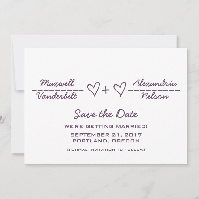 Lila Heart-ekvation Spara datum Inbjudan (Framsida)