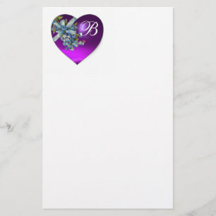 LILA HEART & GLÖMT MIG NOTS MONOGRAM BREVPAPPER
