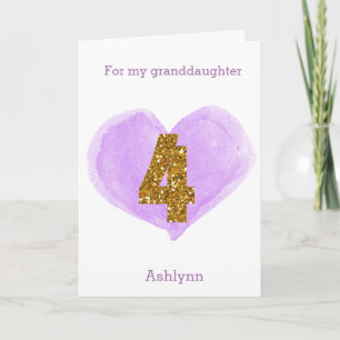 Lila Heart Guld Glitter 4e födelsedagen-kort Kort