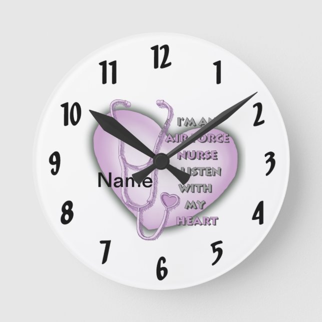 Lila Heart Luft Force Nurse Rund Klocka (Framsida)