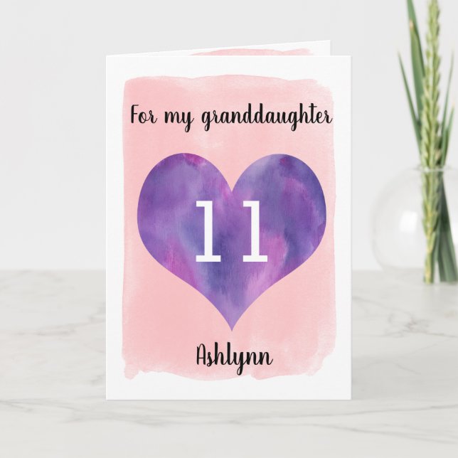 Lila Heart Lycklig 11:e barndagsdotter Kort (Framsida)