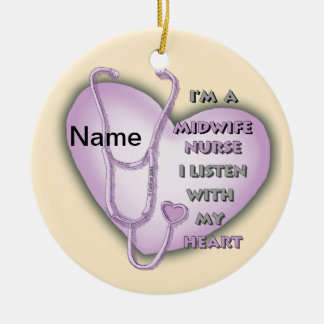 Lila Heart Midfru Nurse Julgransprydnad Keramik
