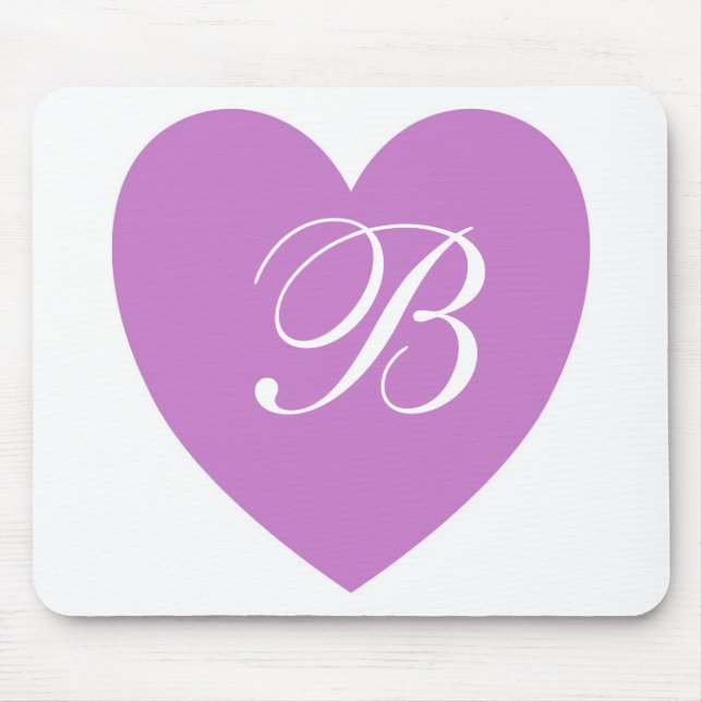Lila Heart Monogram Mousepad Musmatta (Framsidan)