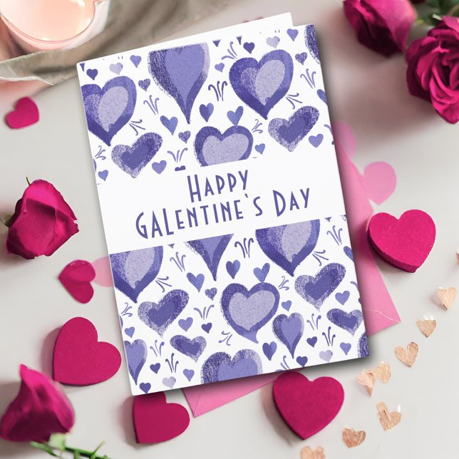 Lila Heart Mönster Lycklig Galentine's Day Helgkort (Skapare uppladdad)