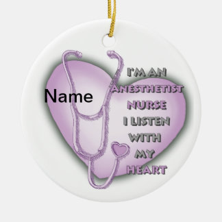 Lila Heart Nurse Anestetist Julgransprydnad Keramik