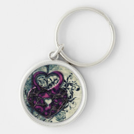 Lila Heart Nyckel Rund Silverfärgad Nyckelring