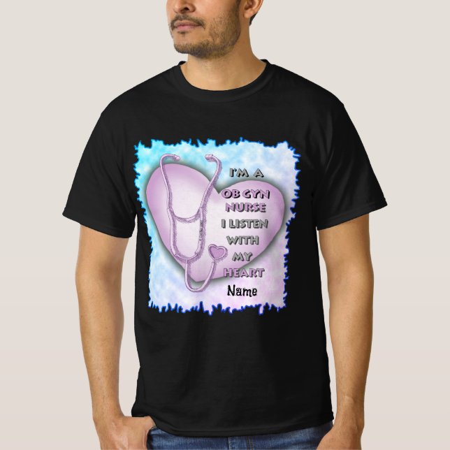 Lila Heart ObGyn Nurse T Shirt (Framsida)